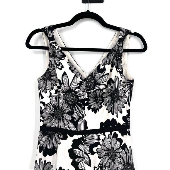 Talbots Floral Sleeveless Cocktail Party Wedding Dress size 2 petite black white - Picture 2 of 11
